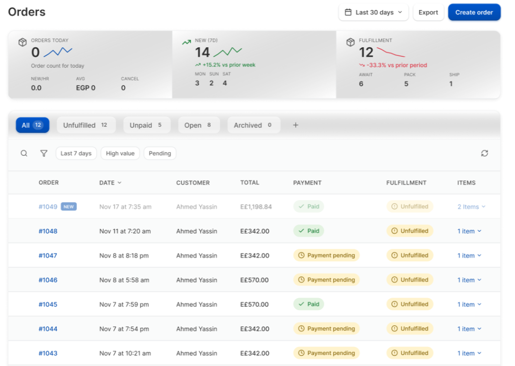 DropX orders dashboard